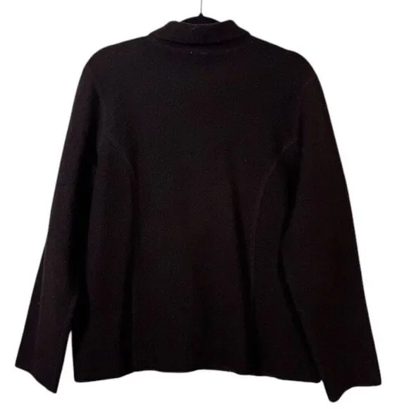 Eileen Fisher 100% Wool Jacket Black Button Front Pockets Size Medium Petite